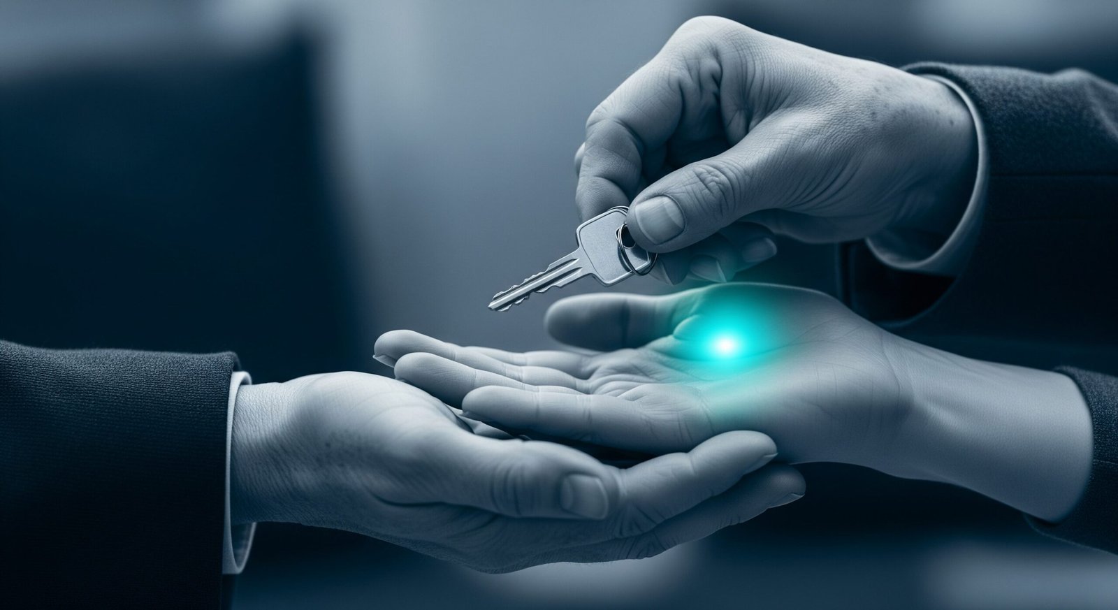 Mano de una persona mayor entregando una llave a una persona joven, simbolizando el legado de una herencia y el trámite de posesión efectiva en Talca.